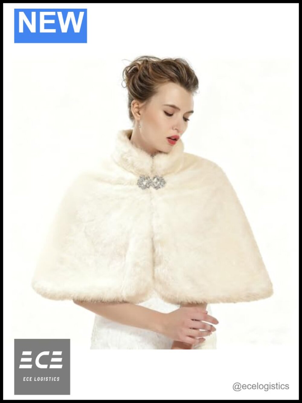 Faux Fur Wedding Shawl Wrap with Brooch Bridal Scarf Stole